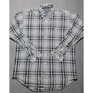 Ralph Lauren Men's Plaid Check Button Down Shirt Relaxed Fit Medium Black Gray